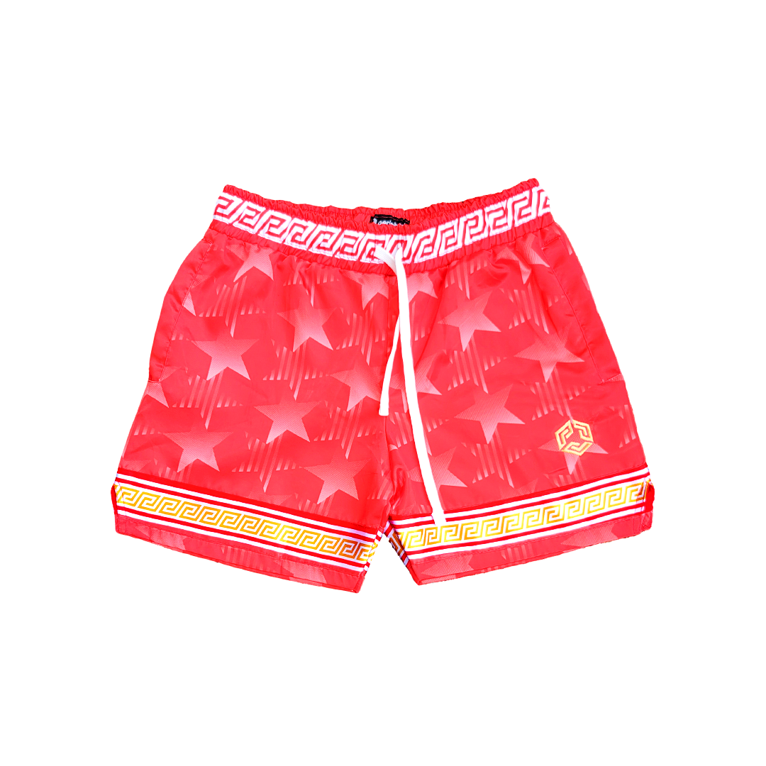 Star Spangled Satin Shorts - Red / Gold